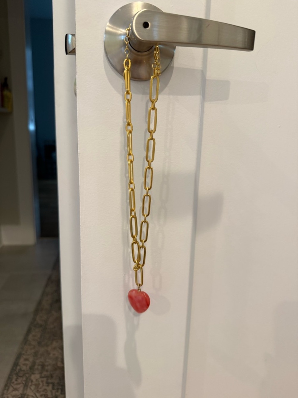 Susan Shaw Gold Link Necklace with Pink Heart Pendant
